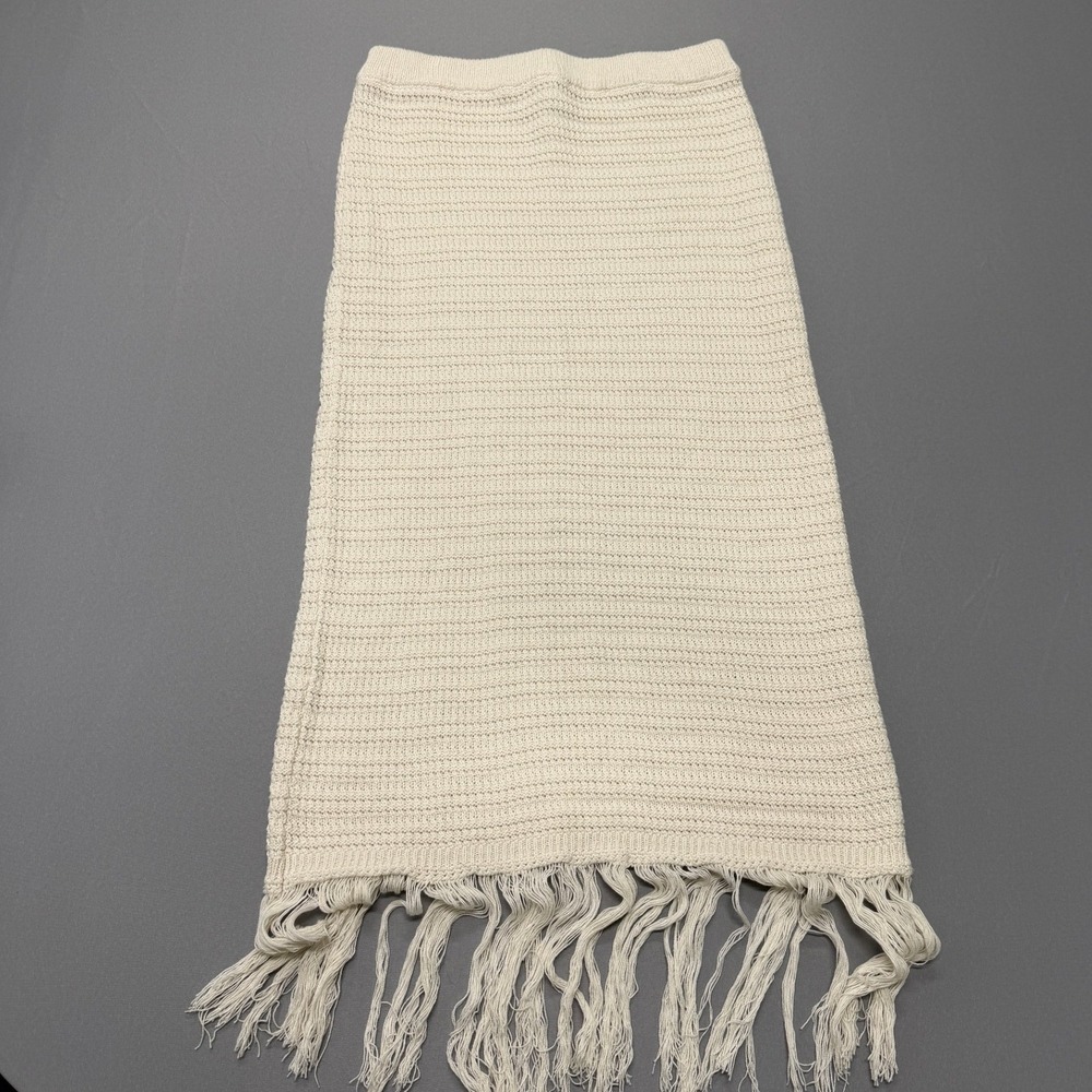 Elegant Cream Maxi Skirt with Fringe